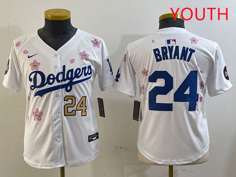 Youth Los Angeles Dodgers 24 Bryant White Sakura Edition 2025 Nike MLB Jersey style 7
